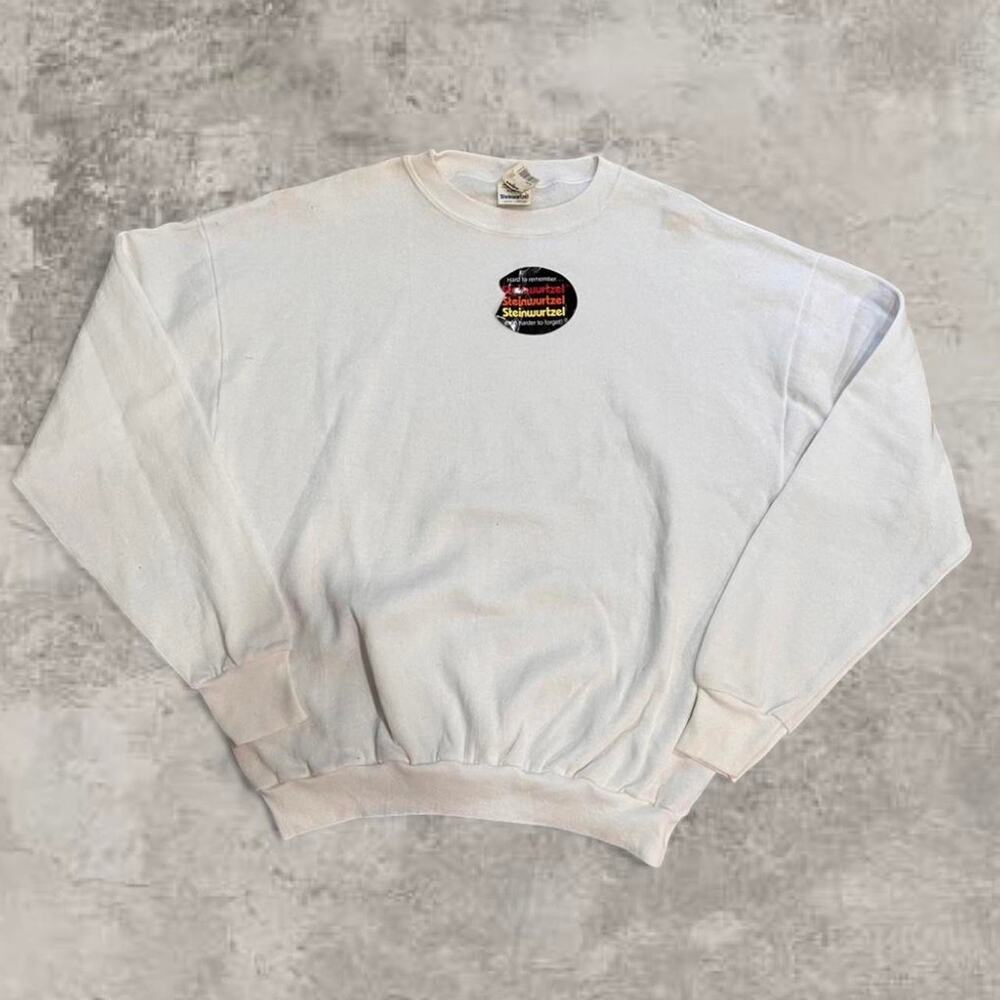 German White Crewneck XL Vintage Blank Sweatshirt Boxy Weave Cotton Cropped Loo